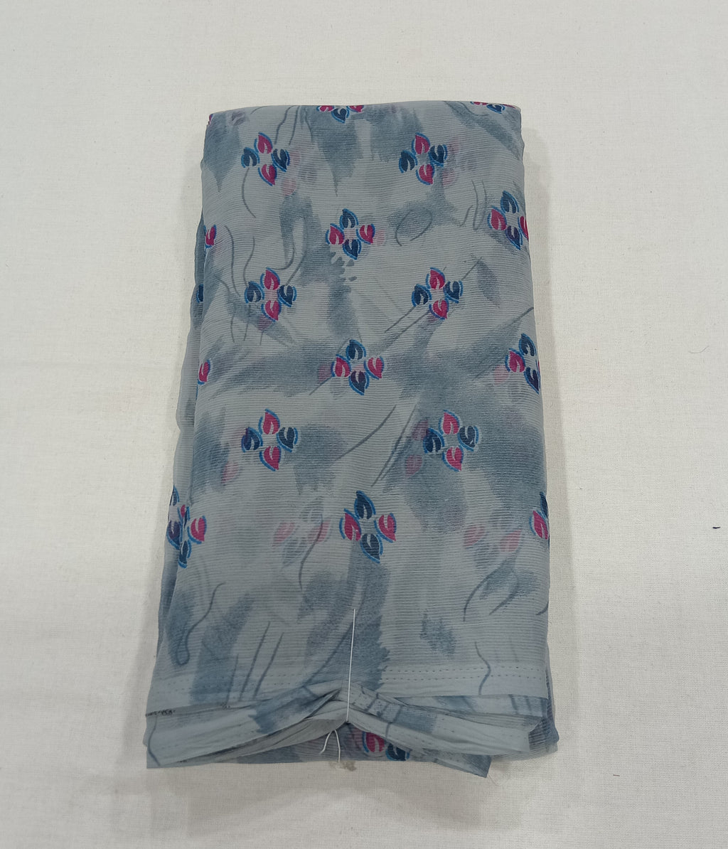 Chiffon Saree with printed Petals in Bluish Grey color