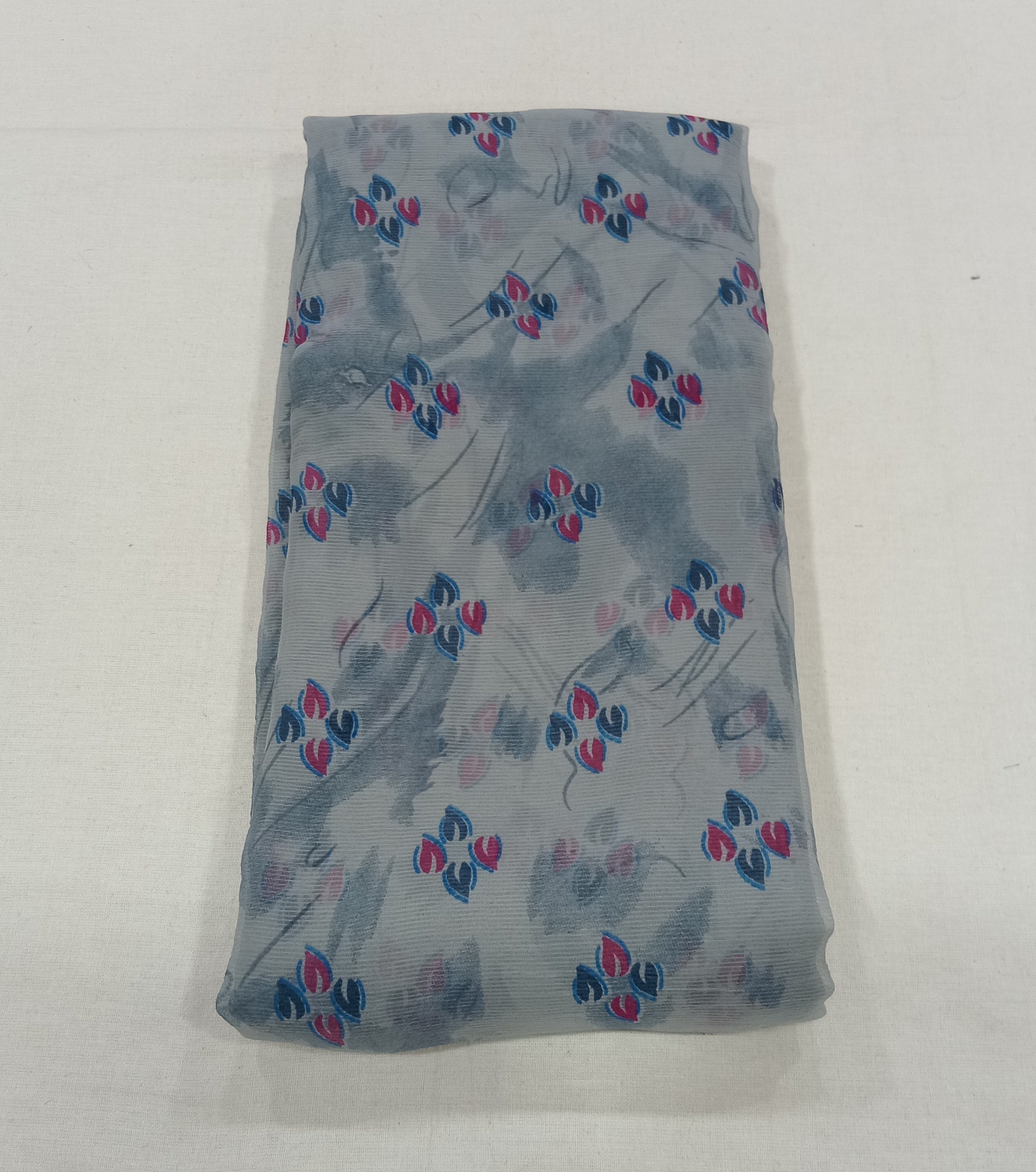 Chiffon Saree with printed Petals in Bluish Grey color