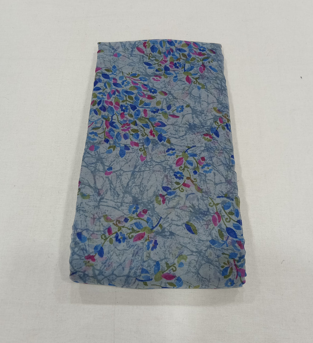 Chiffon Saree with printed Mini Flowers in Grey color