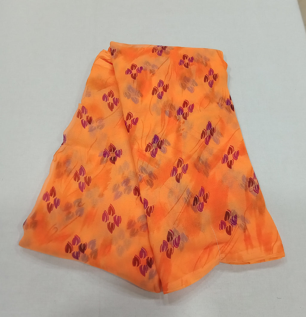 Chiffon Saree with printed Petals in Light Orange color
