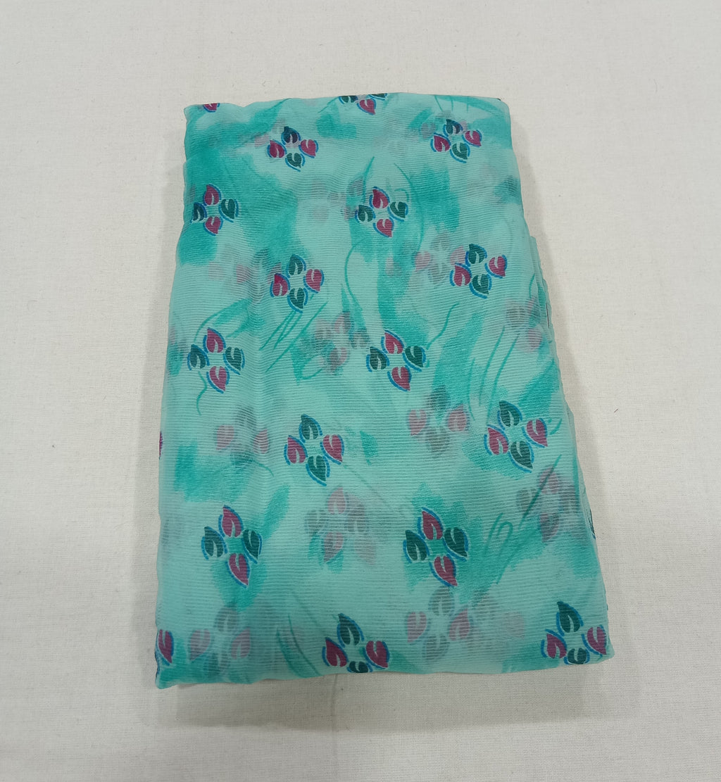 Chiffon Saree with printed Petals in Light Turquoise color