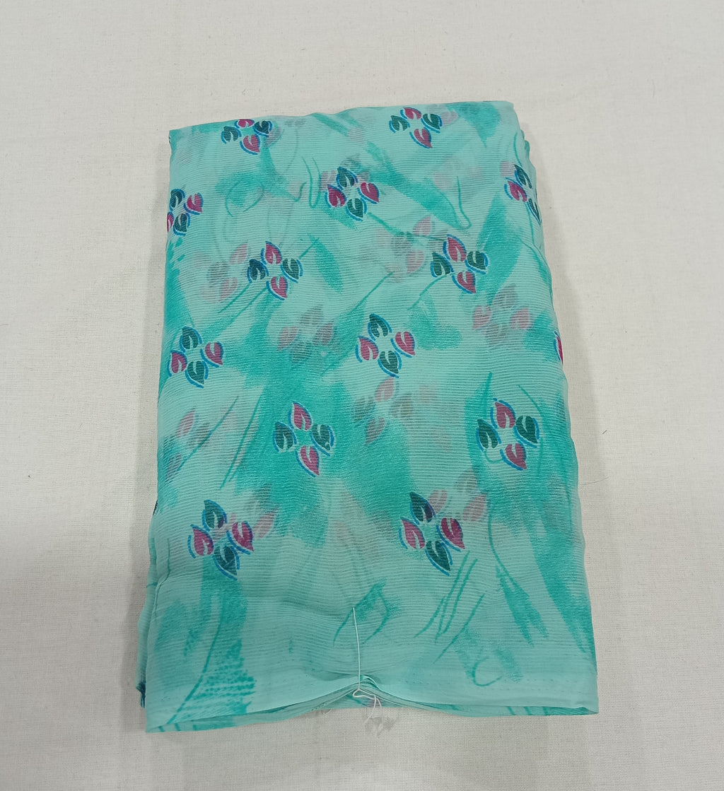 Chiffon Saree with printed Petals in Light Turquoise color