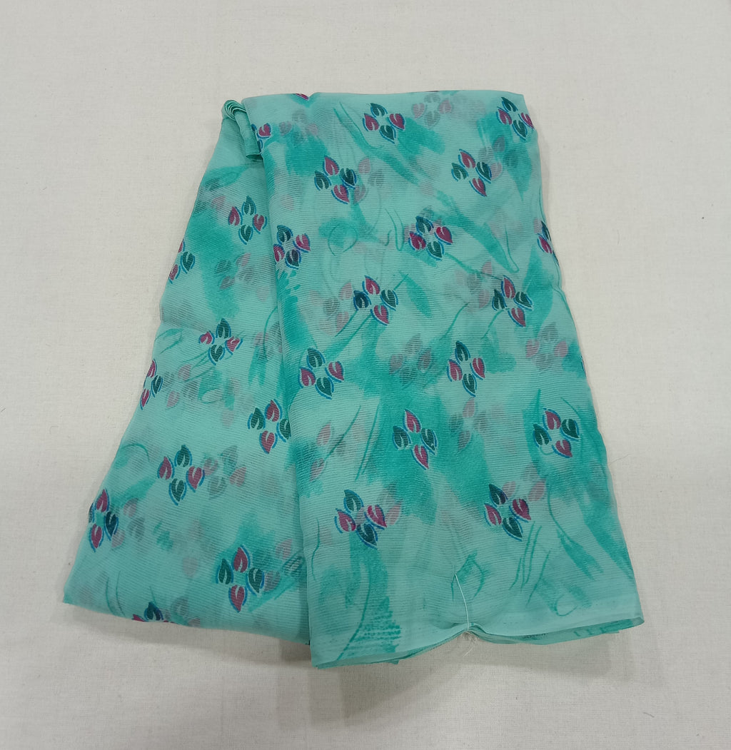 Chiffon Saree with printed Petals in Light Turquoise color