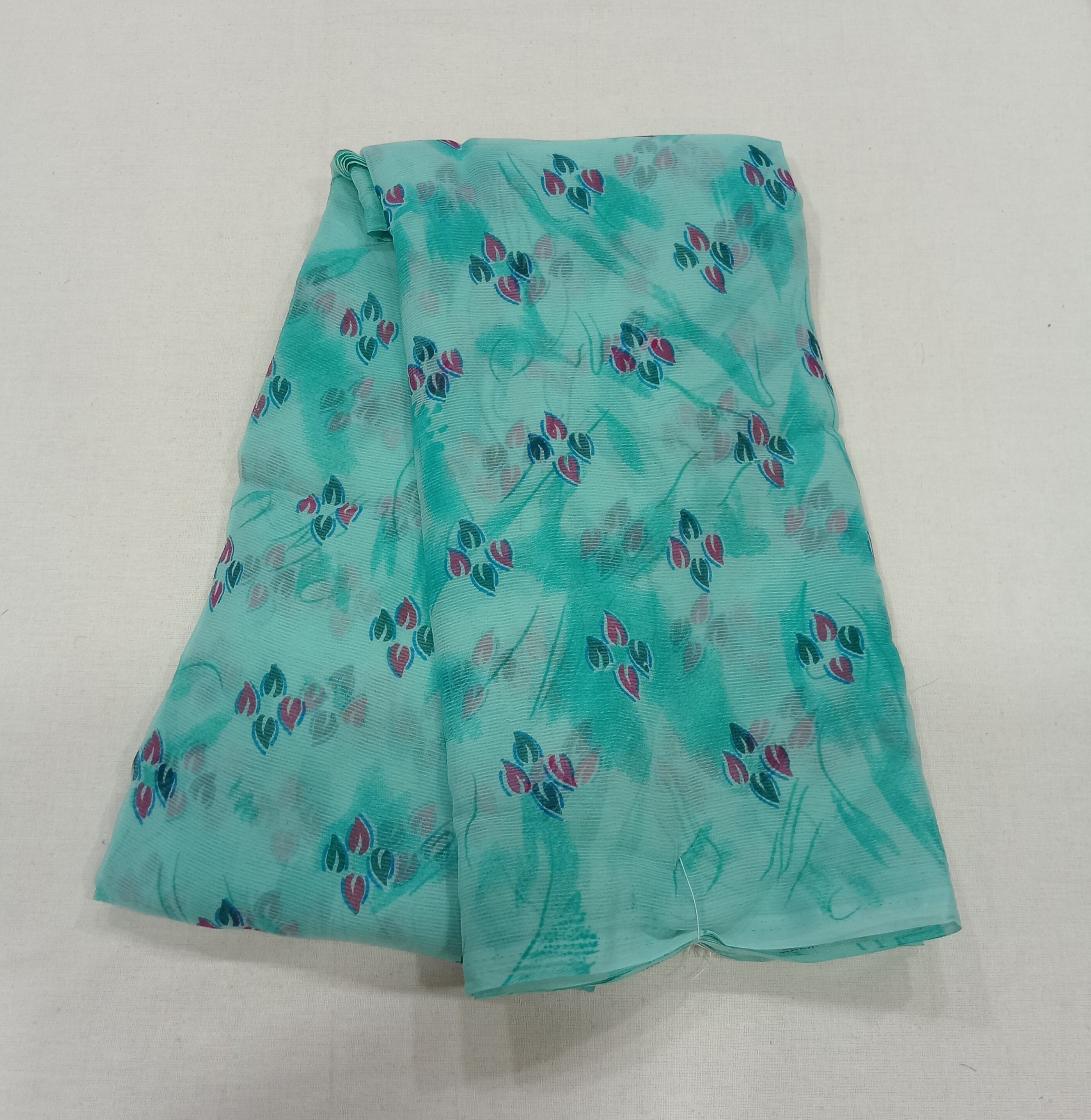 Chiffon Saree with printed Petals in Light Turquoise color
