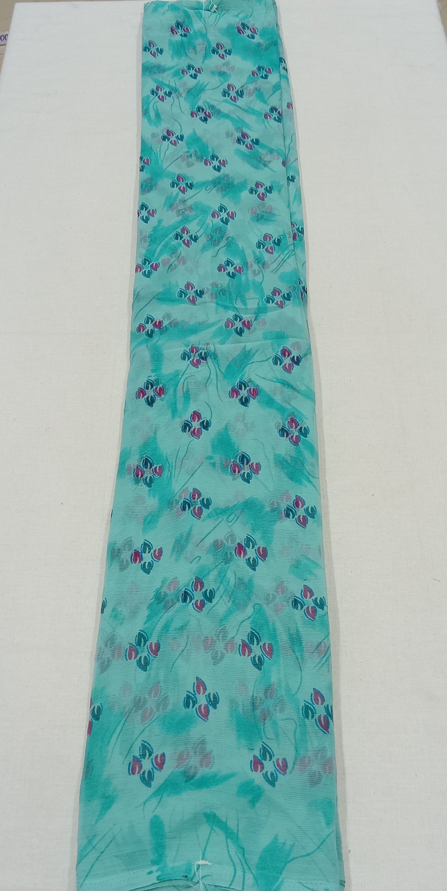 Chiffon Saree with printed Petals in Light Turquoise color