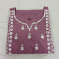 Cotton Kurti Embroidered Straight Cut with Side Slits in Light Purple Color