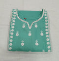 Cotton Kurti Embroidered Straight Cut with Side Slits in Light Green Color