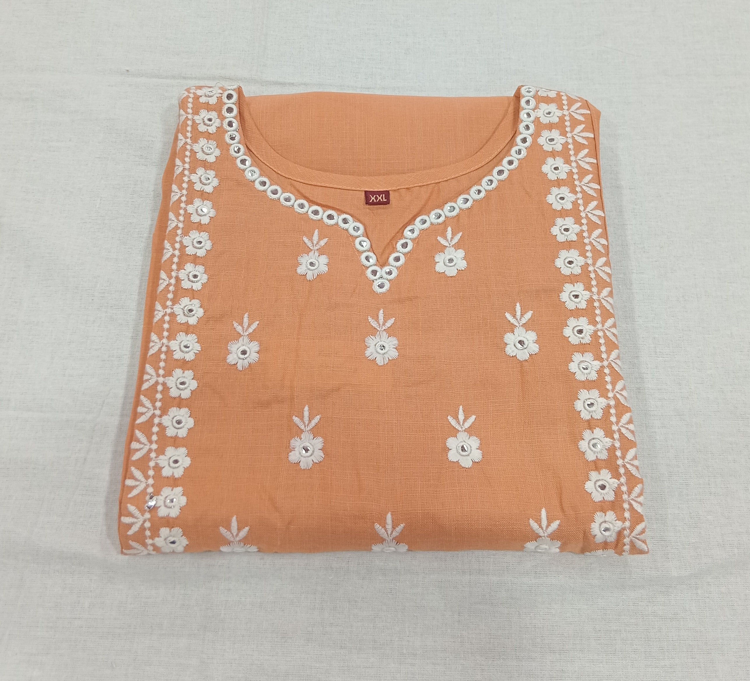Cotton Kurti Embroidered Straight Cut with Side Slits in Yellow Color