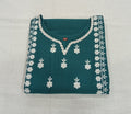 Cotton Kurti Embroidered Straight Cut with Side Slits in Dark Turquoise color
