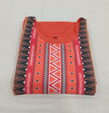 Cotton Kurti Straight Cut Side Slits with Front Applique in Orange Color