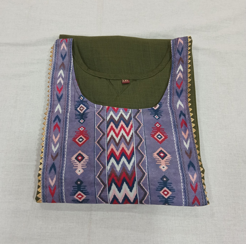 Cotton Kurti Straight Cut Side Slits with Front Applique in Green Color