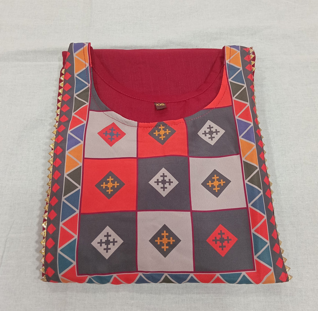 Cotton Kurti Straight Cut Side Slits with Front Applique in