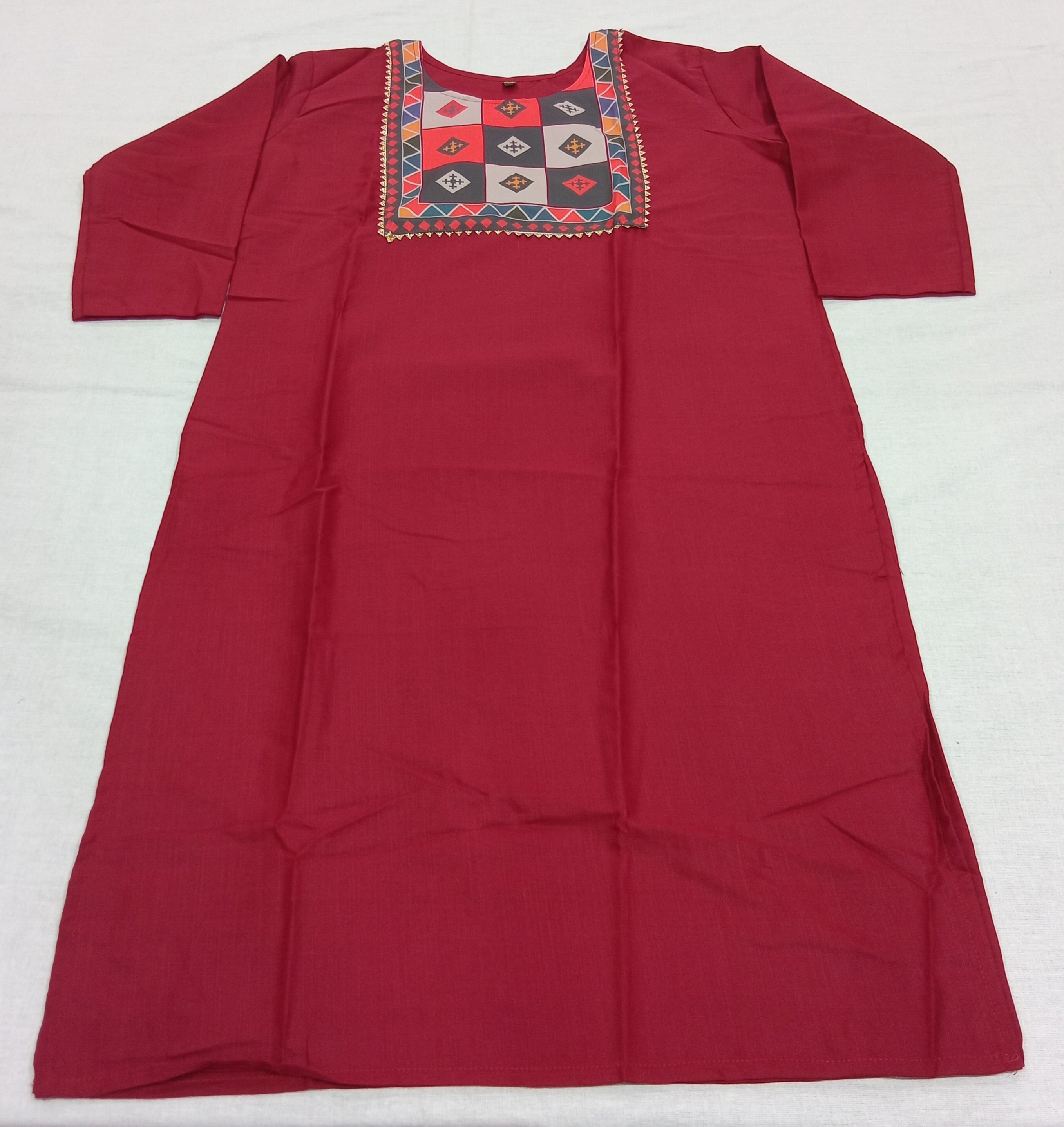 Cotton Kurti Straight Cut Side Slits with Front Applique in