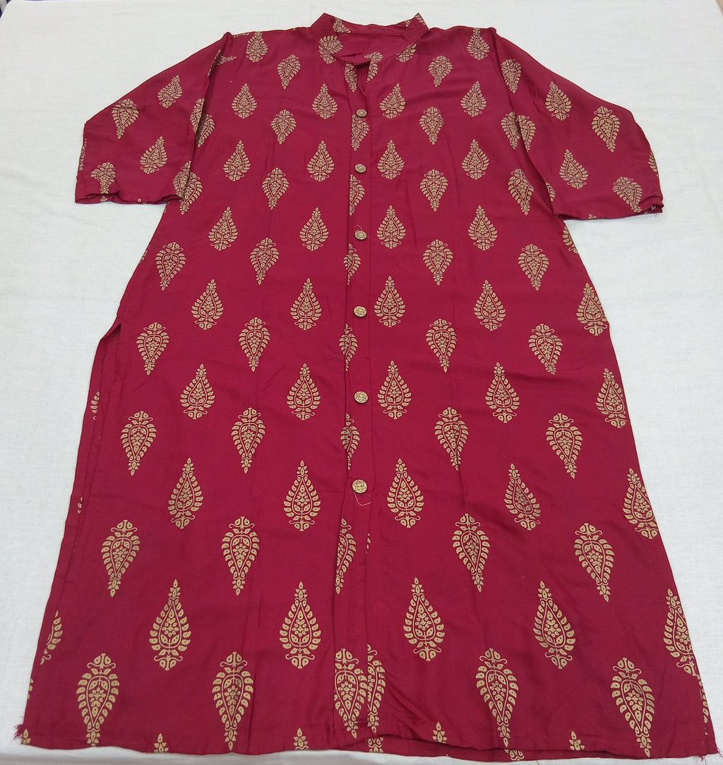 Cotton Kurti Straight Cut with mango shape buttas in Red Color