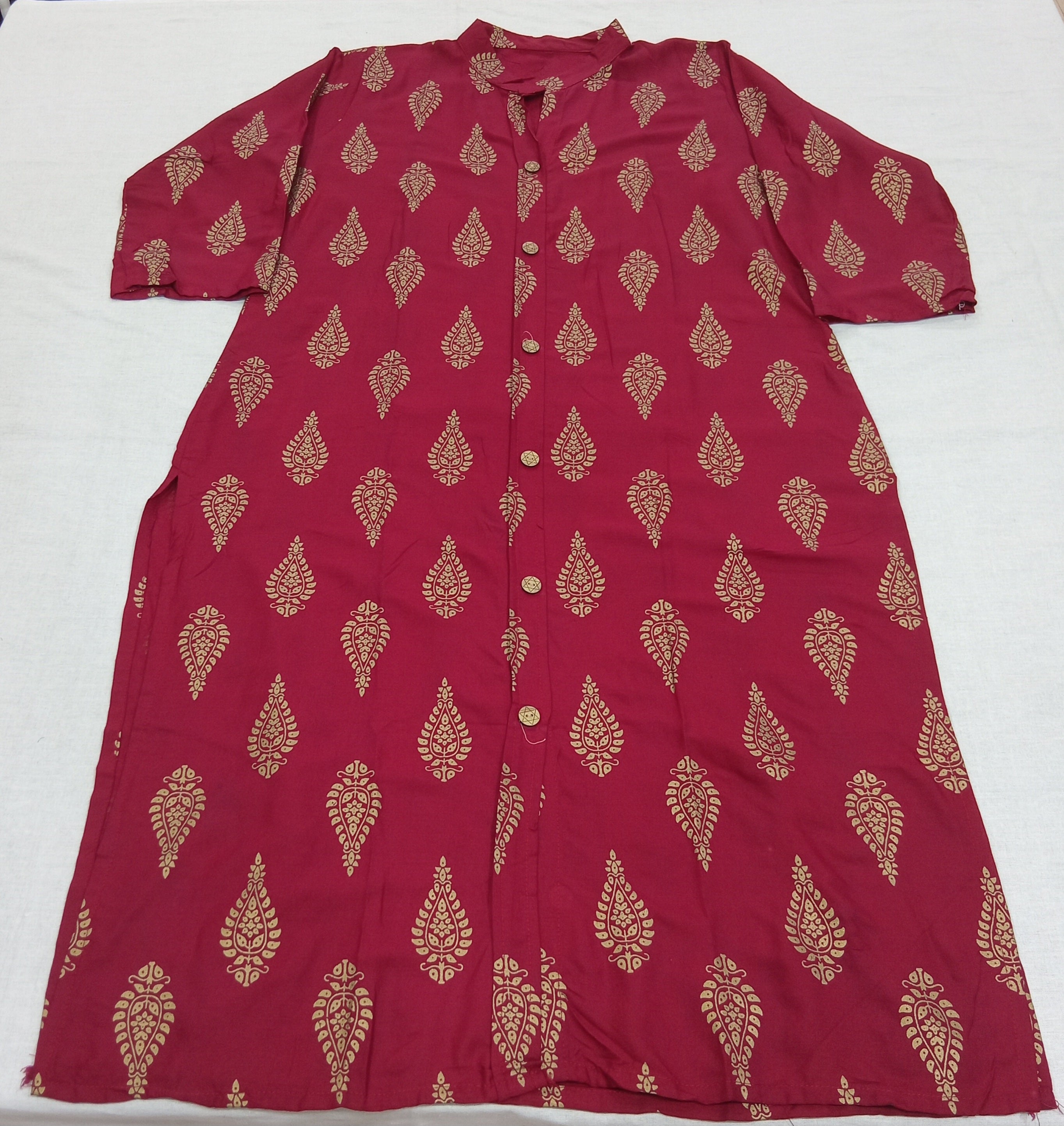 Cotton Kurti Straight Cut with mango shape buttas in Red Color