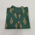 Cotton Kurti Straight Cut with mango shape buttas in Dark Green Color