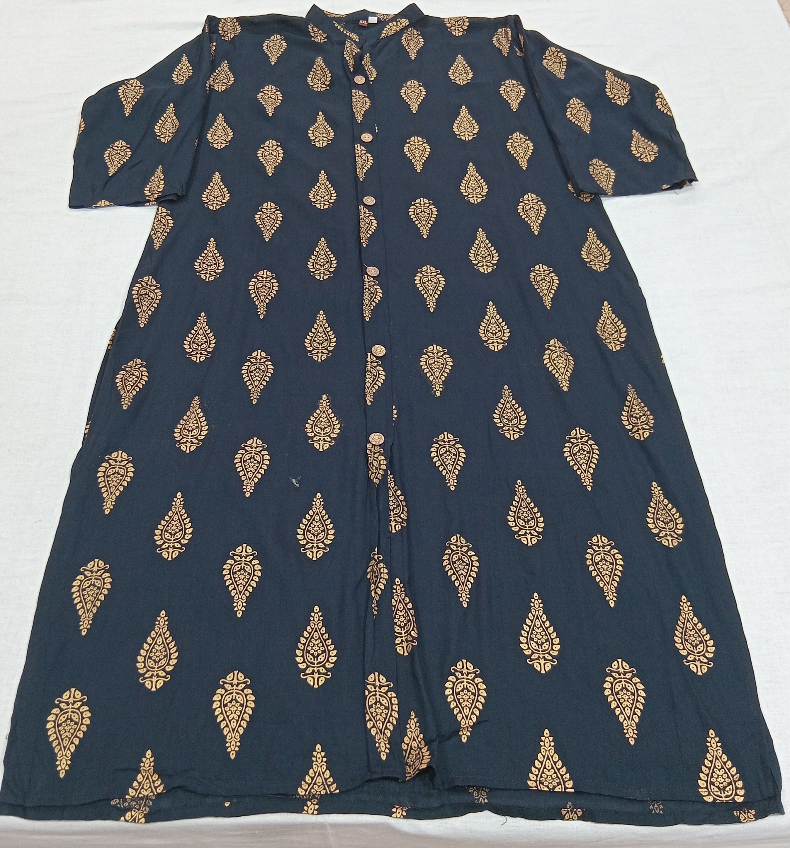 Cotton Kurti Straight Cut with mango shape buttas in Navy Blue Color