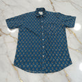 Cotton Mens Half Sleeve Shirt with Floral Printed Pattern in Blue Color, Size Large