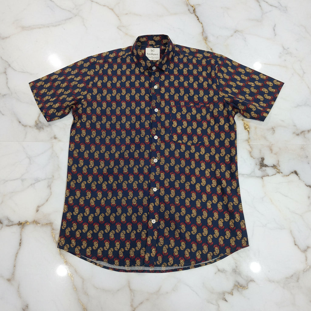 Cotton Mens Half Sleeve Shirt with Mango Printed Pattern in Navy Blue Color, Size Large