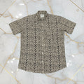 Cotton Mens Half Sleeve Shirt with Trendy Leaf Printed Pattern in Creamish Yellow Color, Size Large