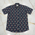 Cotton Mens Half Sleeve Shirt with Decorated Elephant Printed Pattern in Navy Blue Color, Size Large