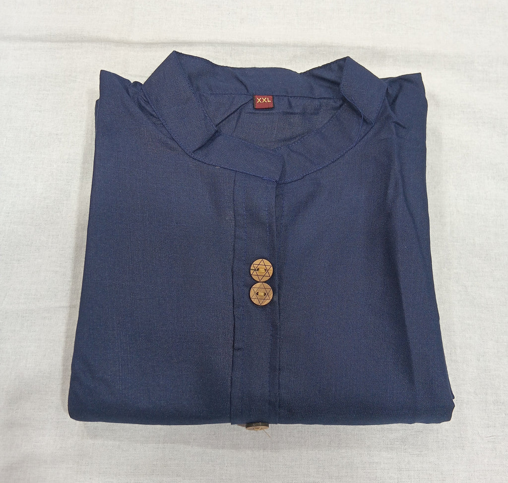 Cotton Kurti Straight Cut with Wooden Buttons in Dark Blue Color