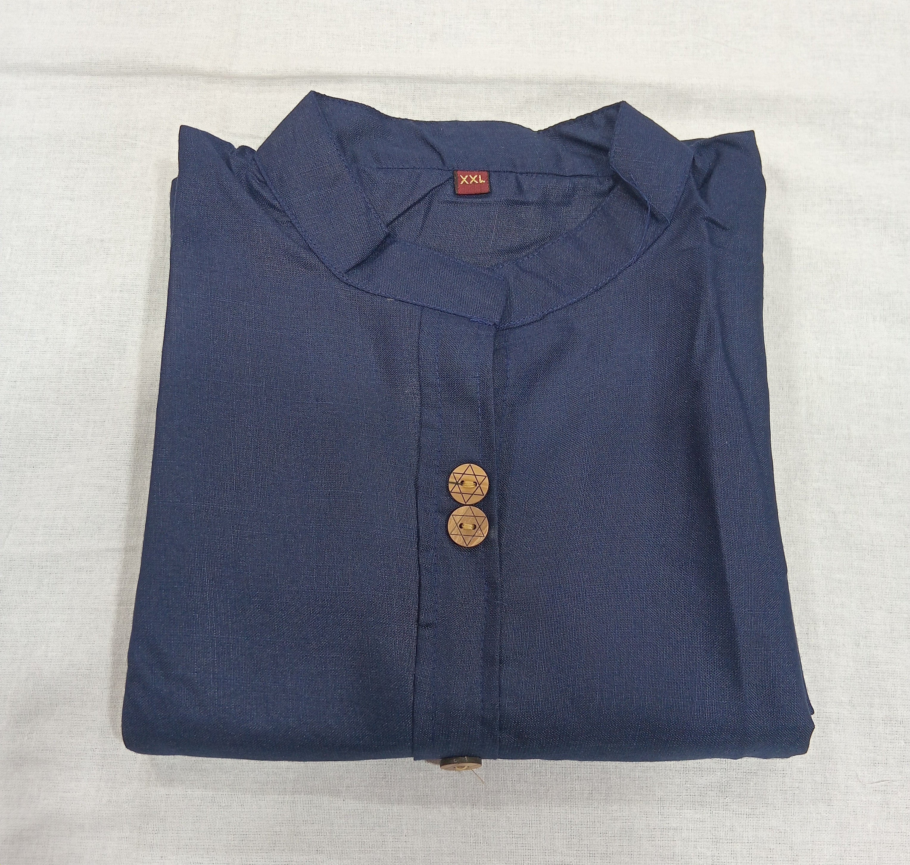 Cotton Kurti Straight Cut with Wooden Buttons in Dark Blue Color