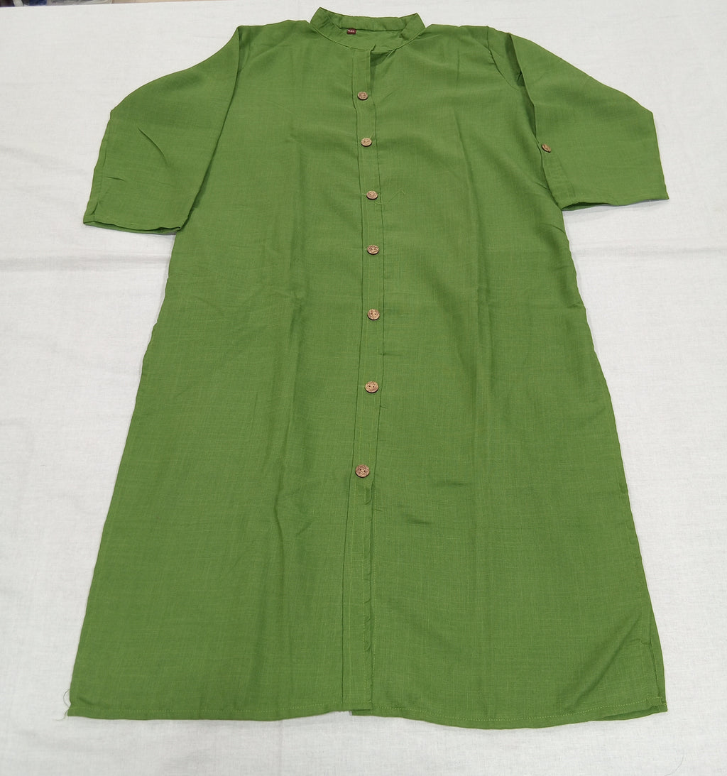 Cotton Kurti Straight Cut with Wooden Buttons in Leaf Green Color