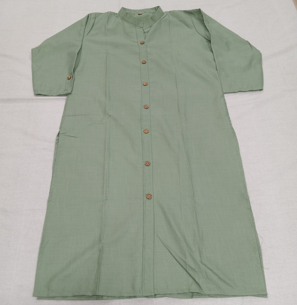 Cotton Kurti Straight Cut with Wooden Buttons in Light Green Color