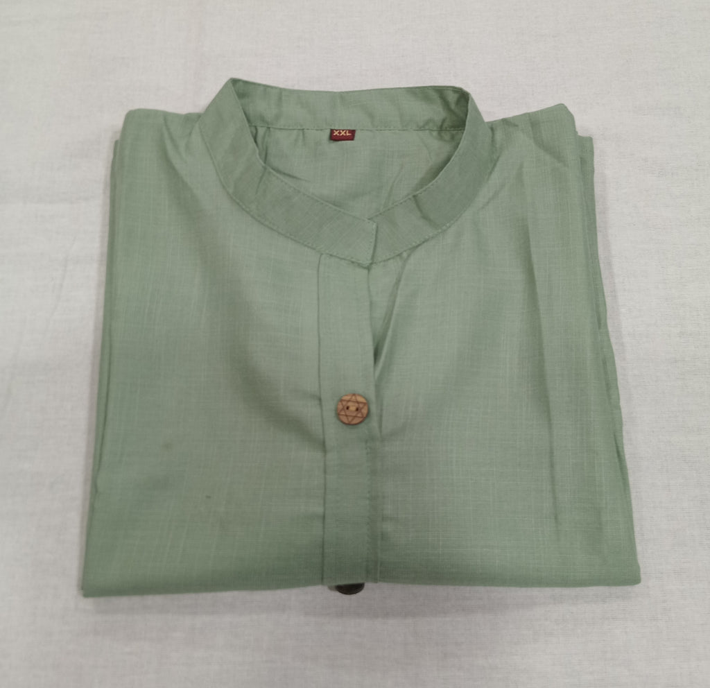 Cotton Kurti Straight Cut with Wooden Buttons in Light Green Color