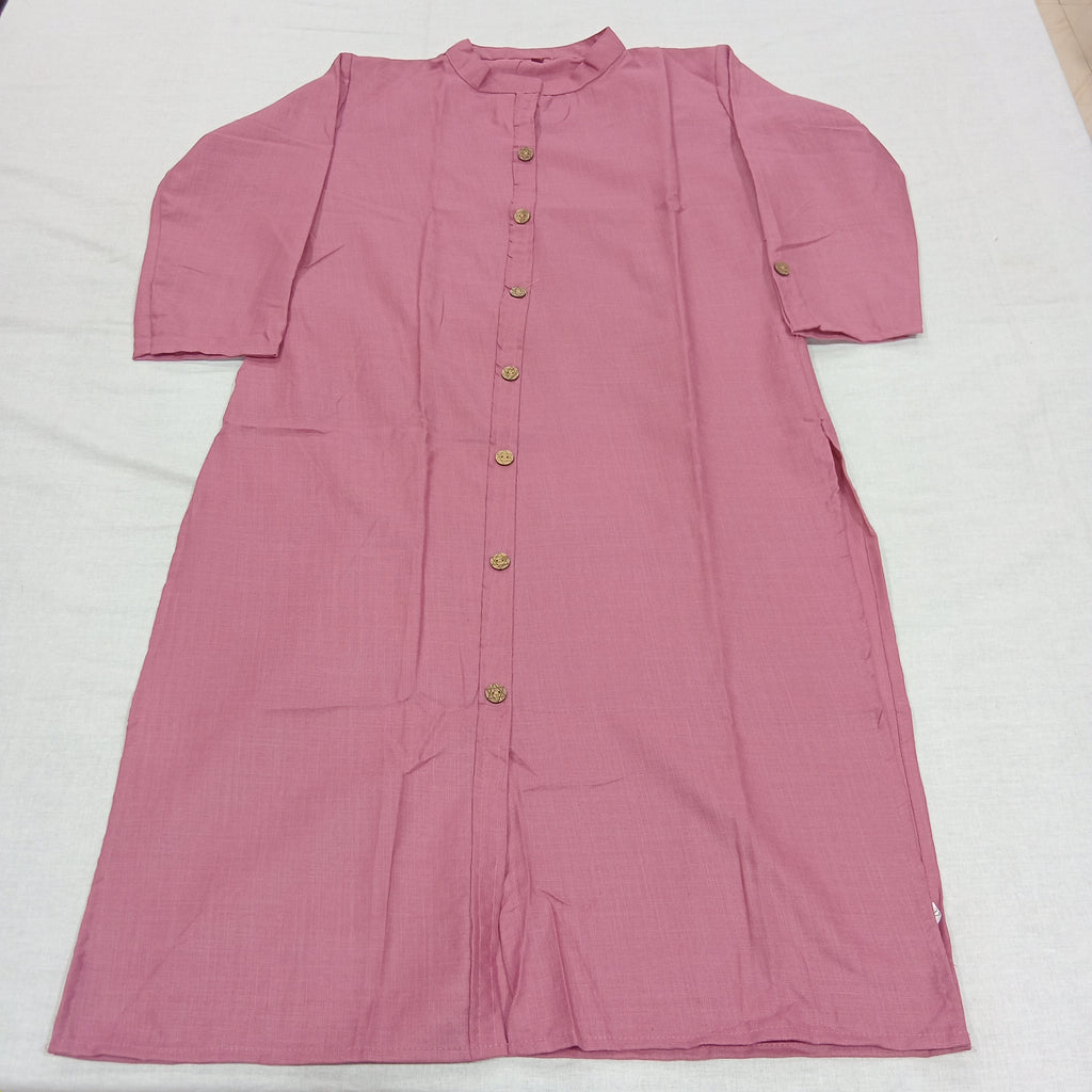 Cotton Kurti Straight Cut with Wooden Buttons in Dusty Pink Color