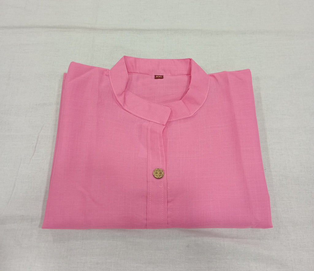 Cotton Kurti Straight Cut with Wooden Buttons in Pink Color