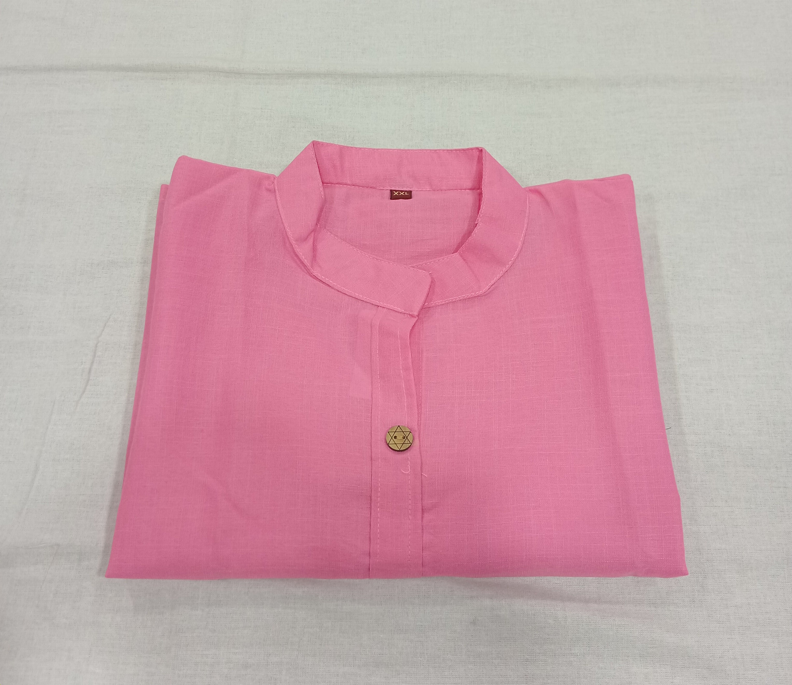 Cotton Kurti Straight Cut with Wooden Buttons in Pink Color