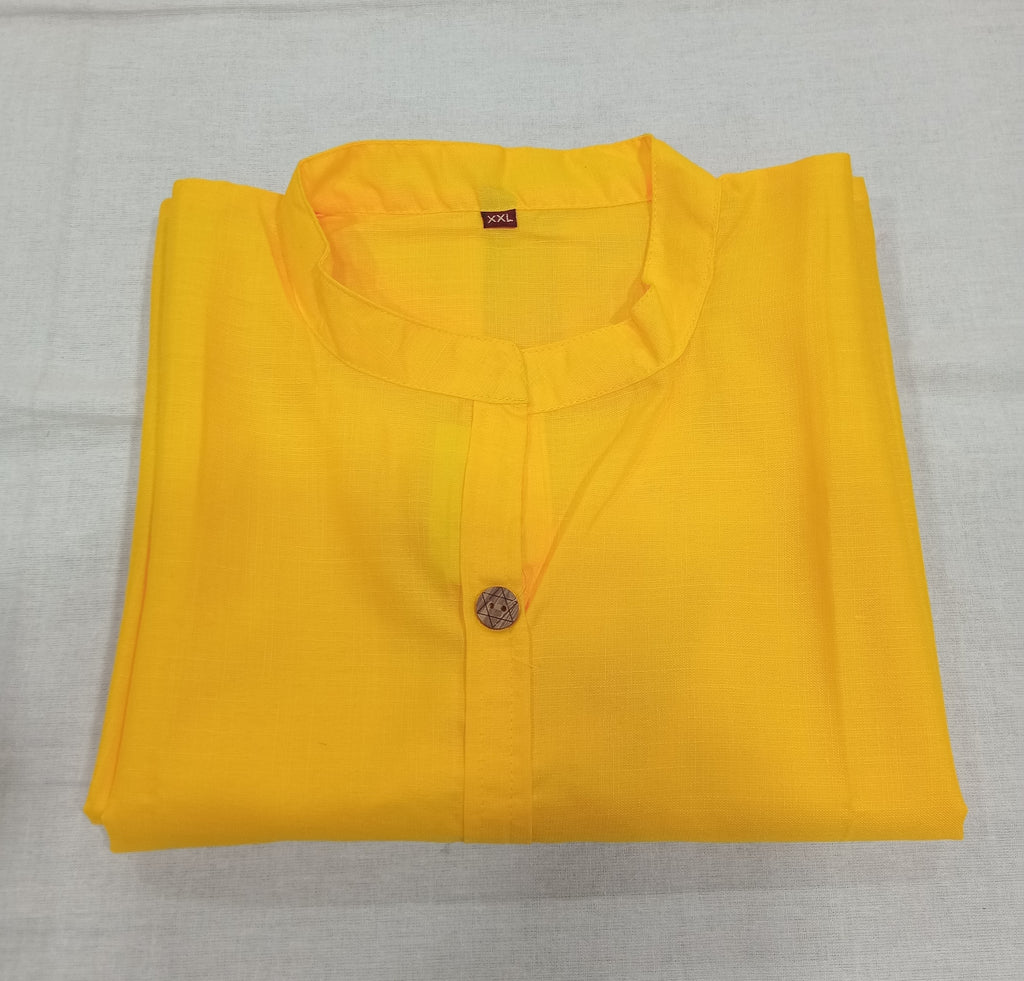 Cotton Kurti Straight Cut with Wooden Buttons in Yellow Color