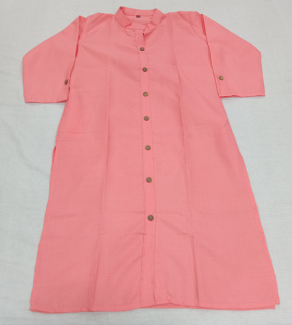 Cotton Kurti Straight Cut with Wooden Buttons in Peach Color