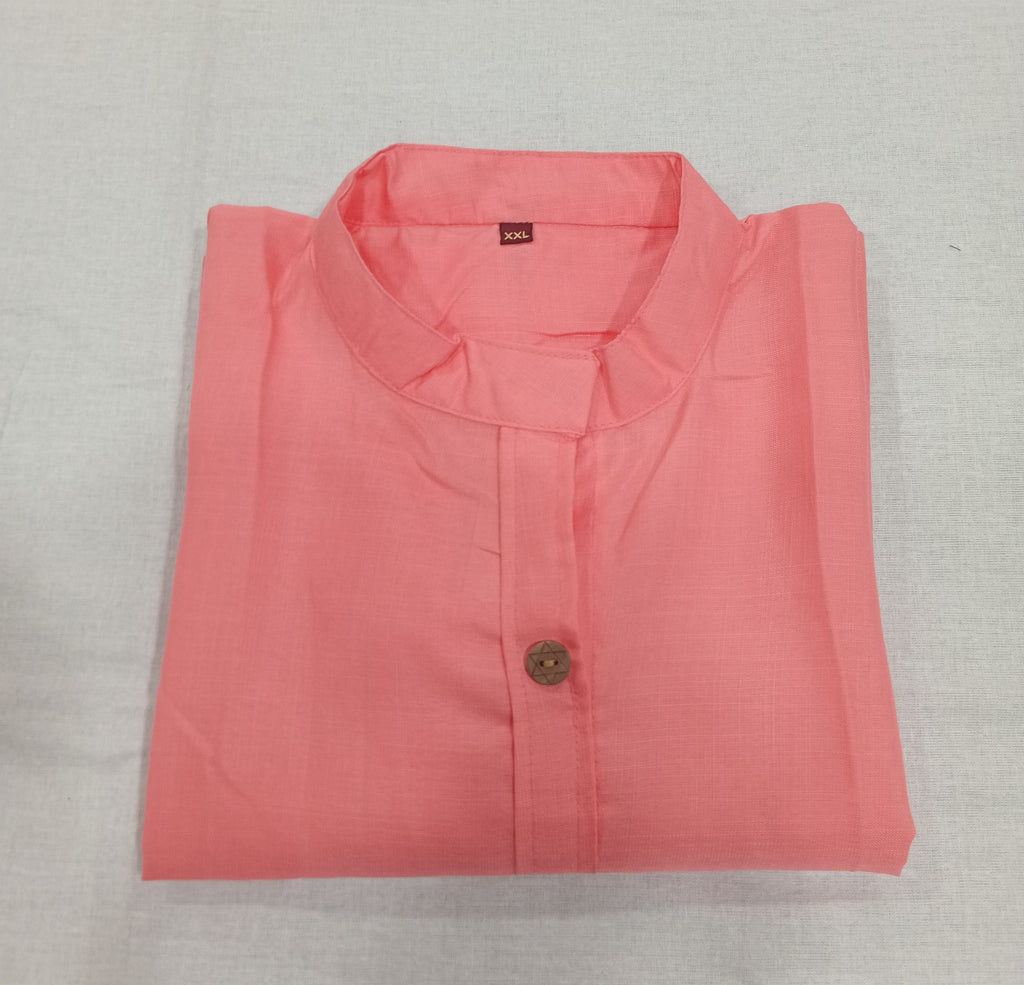 Cotton Kurti Straight Cut with Wooden Buttons in Peach Color