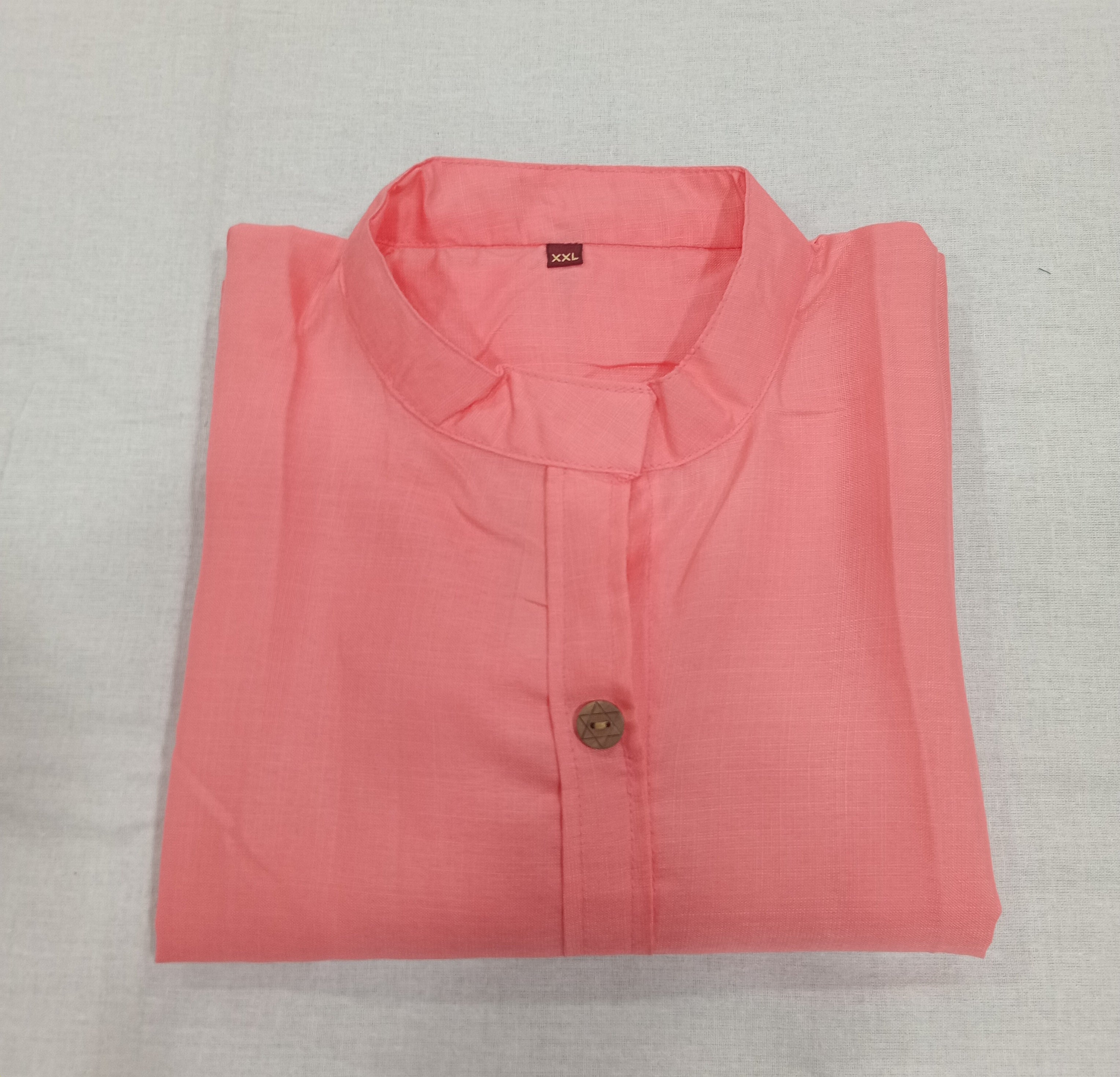 Cotton Kurti Straight Cut with Wooden Buttons in Peach Color