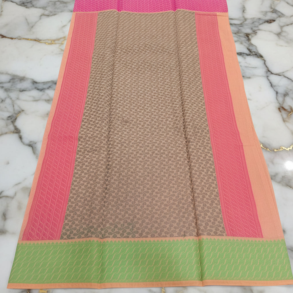 Silk Cotton Saree with intricate weaving border and pallu in Light Yellow Color with contrast borders