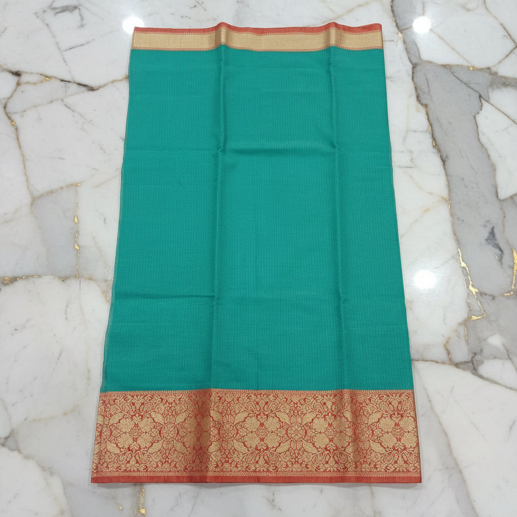 Silk Cotton Saree with intricate weaving border and pallu in Green Color with contrast borders