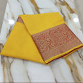 Silk Cotton Saree with intricate weaving border and pallu in Yellow Color with contrast Red border and pallu