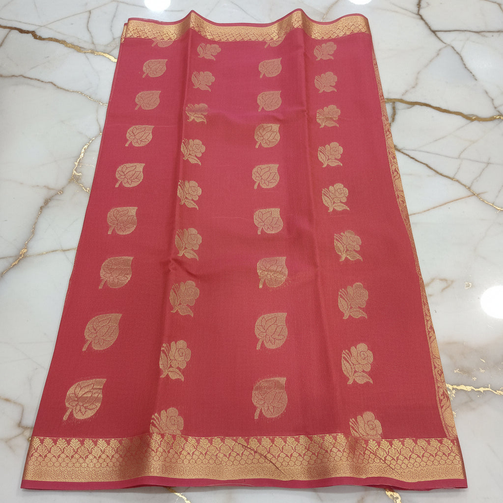 Silk Cotton Saree with intricate weaving border and pallu in Reddish Brown Color with Gold zari thread weaving