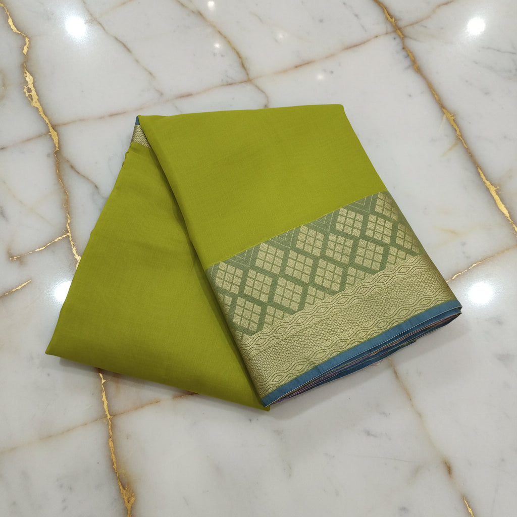 Silk Cotton Saree with intricate weaving border and pallu in Light Green Color with Gold zari thread weaving and Size 38 Saree blouse