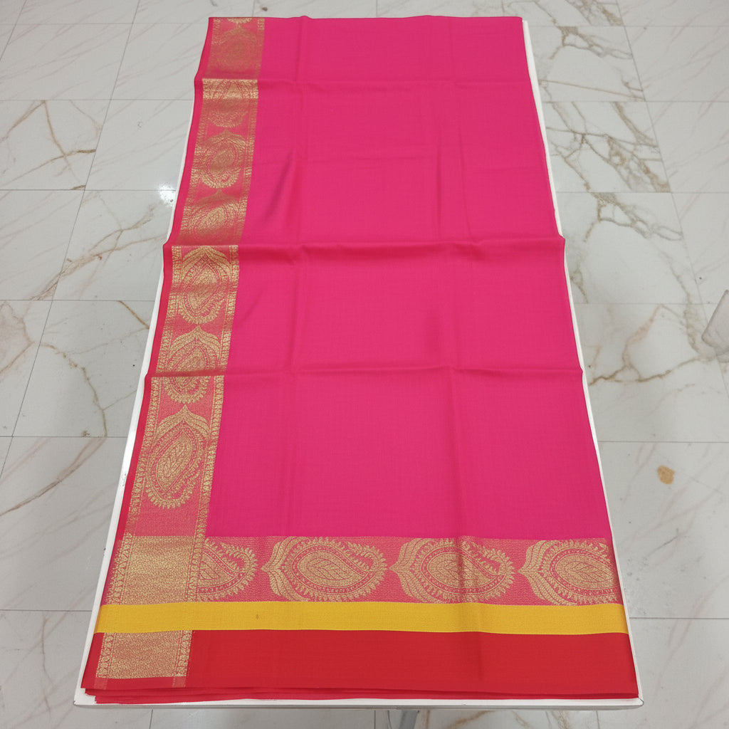 Silk Cotton Saree with intricate weaving border and pallu in Pink Color with Gold zari thread weaving and Size 38 Saree blouse