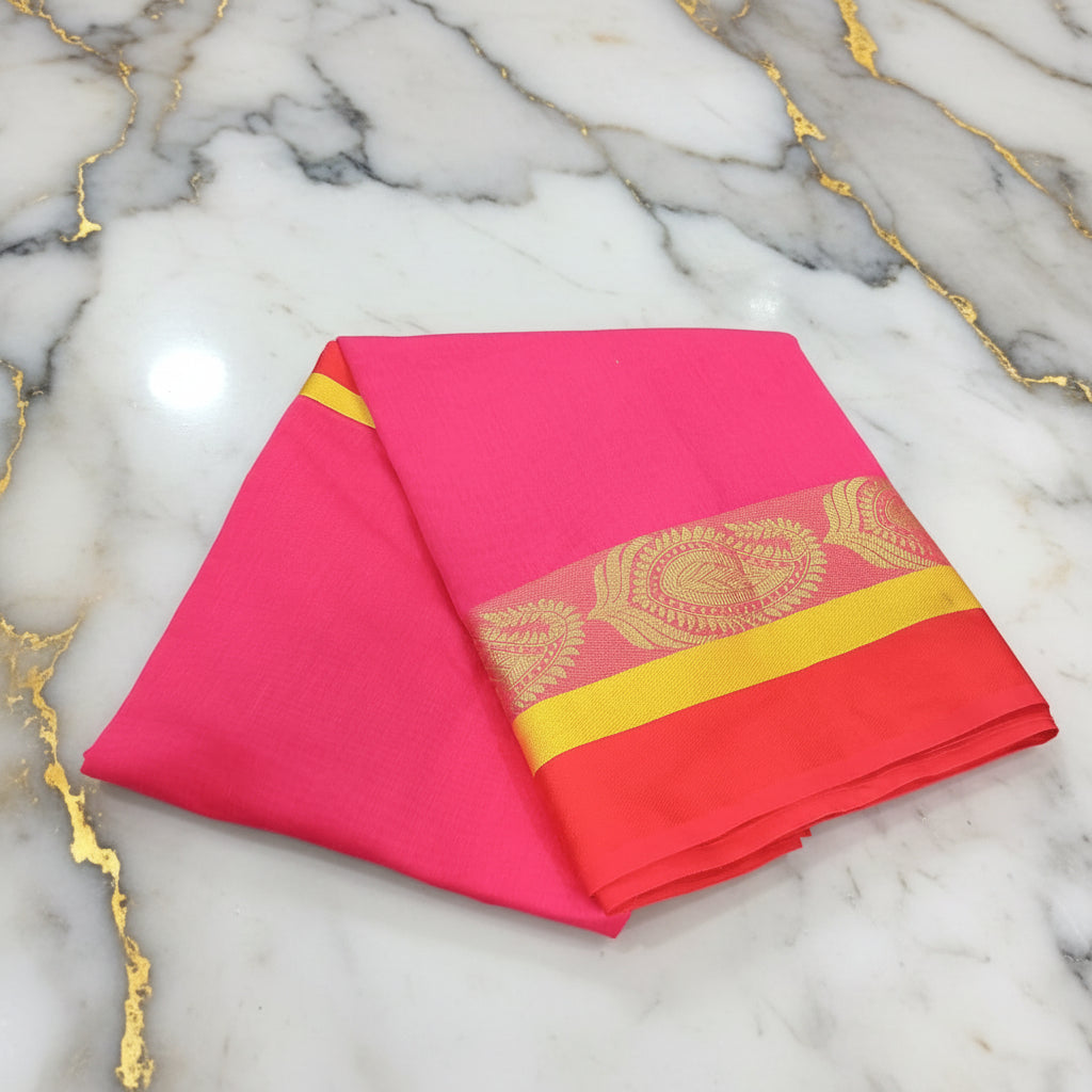 Silk Cotton Saree with intricate weaving border and pallu in Pink Color with Gold zari thread weaving and Size 38 Saree blouse