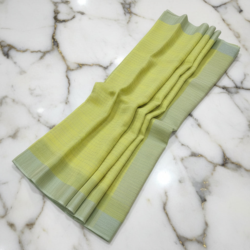 Silk Cotton Saree with Silver Lines Zari all over saree and Border in Yellow color