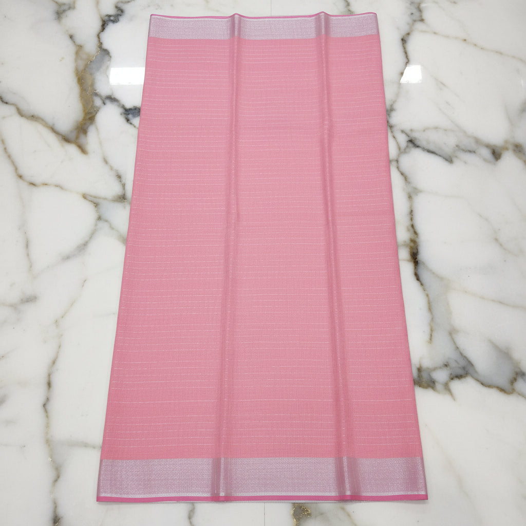 Silk Cotton Saree with Silver Lines Zari all over saree and Border in Pink color