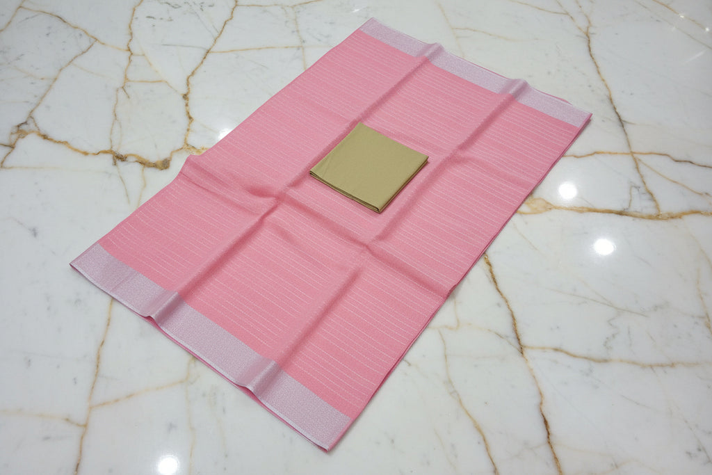 Silk Cotton Saree with Silver Lines Zari all over saree and Border in Pink color