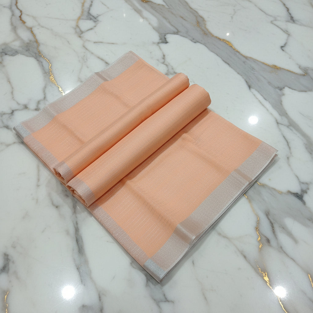 Silk Cotton Saree with Silver Lines Zari all over saree and Border in Peach color