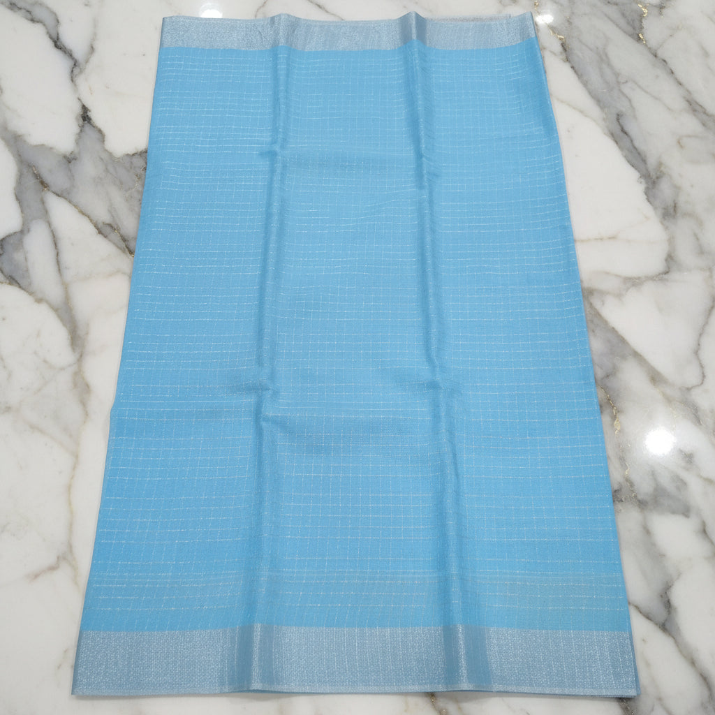 Silk Cotton Saree with Silver Lines Zari all over saree and Border in Light Blue color