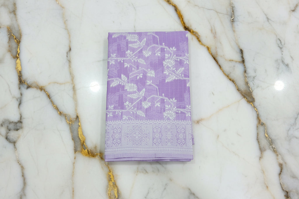 Silk Cotton Saree with floral pattern all over saree and Border in Light Purple color